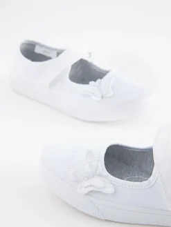 Online Next Standard Fit (F) Butterfly Embroidered School Plimsoll Shoes White
