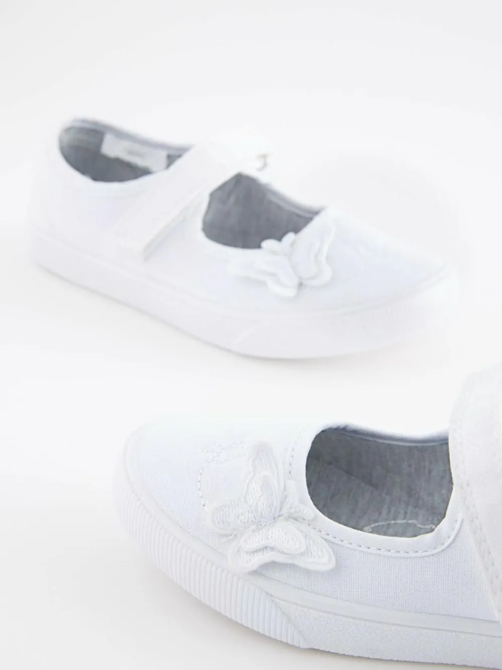 Online Next Standard Fit (F) Butterfly Embroidered School Plimsoll Shoes White