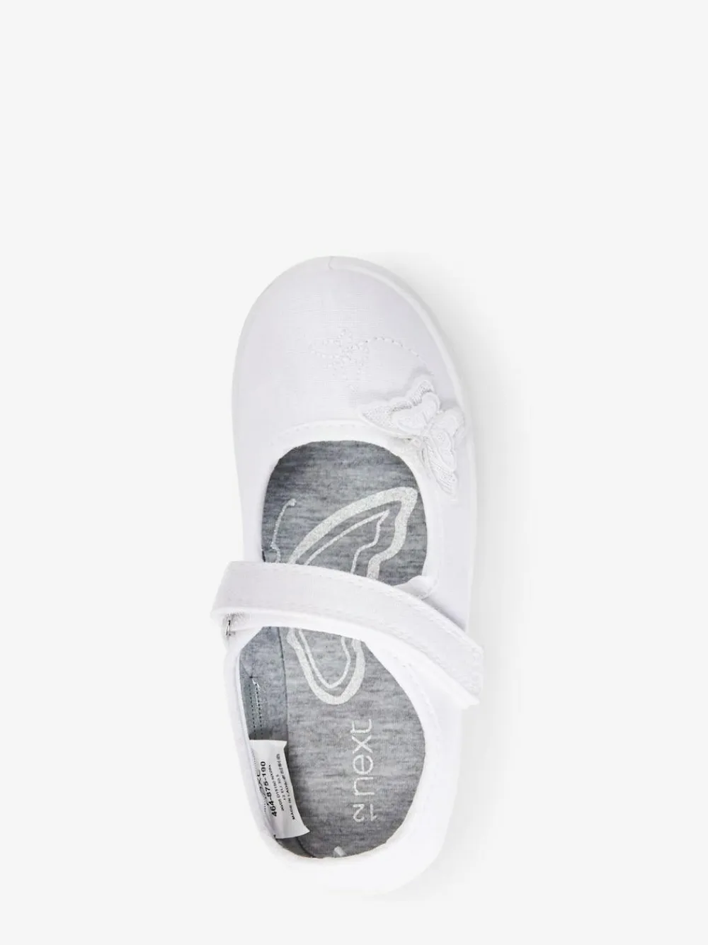Online Next Standard Fit (F) Butterfly Embroidered School Plimsoll Shoes White
