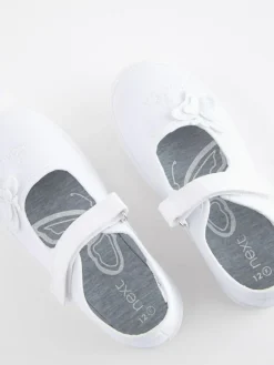 Online Next Standard Fit (F) Butterfly Embroidered School Plimsoll Shoes White