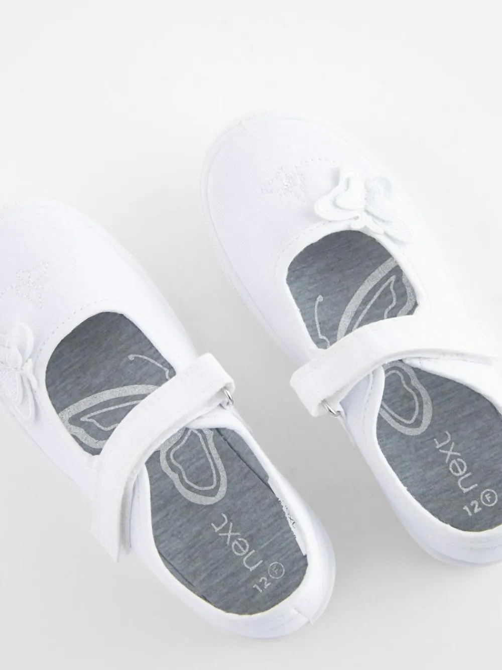 Online Next Standard Fit (F) Butterfly Embroidered School Plimsoll Shoes White