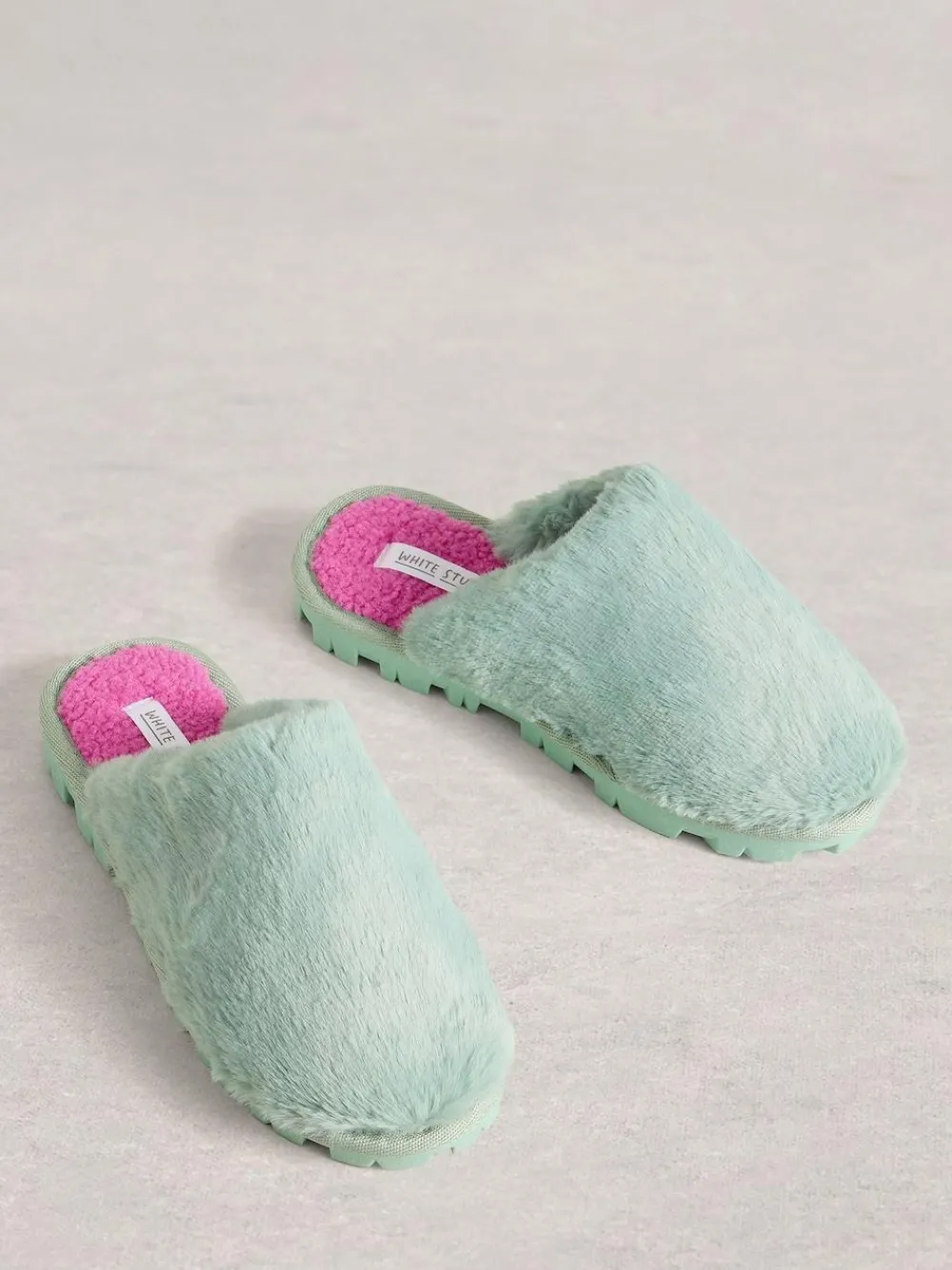 Clearance White Stuff Faux Fur Mule Slippers Green
