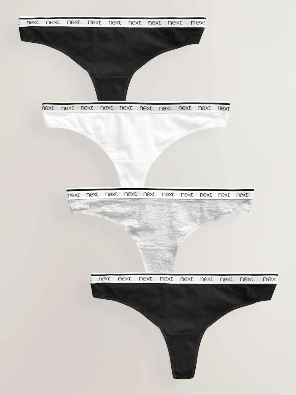 Best Next Thong Cotton Logo Knickers 4 Pack White/Black/Grey