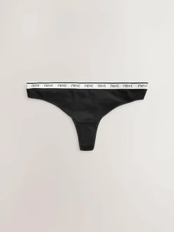 Best Next Thong Cotton Logo Knickers 4 Pack White/Black/Grey