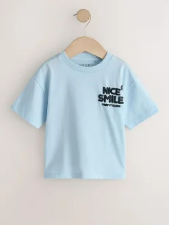 Next Small Short Sleeve Graphic T-Shirts 5 Pack (3mths-7yrs) White/Blue/Green/Black/Purple