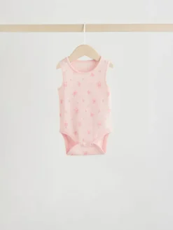 Best Next White/Pink 5 Pack Vest Baby Bodysuits