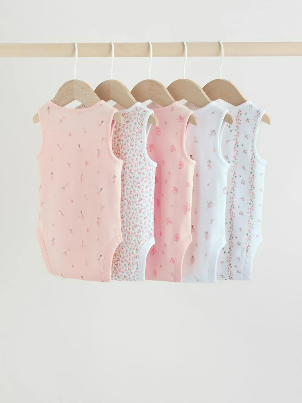 Best Next White/Pink 5 Pack Vest Baby Bodysuits