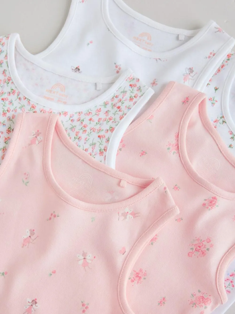 Best Next White/Pink 5 Pack Vest Baby Bodysuits