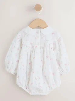 Clearance Next White/Pink Ditsy Baby Bloomer Rompers Set 2 Piece with Tights (0mths-3yrs)