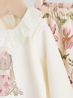 Next White/Pink/Bunny/Floral Baby Long Sleeve Top and Leggings Set (0mths-2yrs)