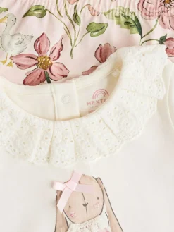 Next White/Pink/Bunny/Floral Baby Long Sleeve Top and Leggings Set (0mths-2yrs)
