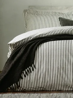Yard Black Hebden Striped 100% Cotton Duvet Cover and Pillowcase Set^ Branded Bedlinen