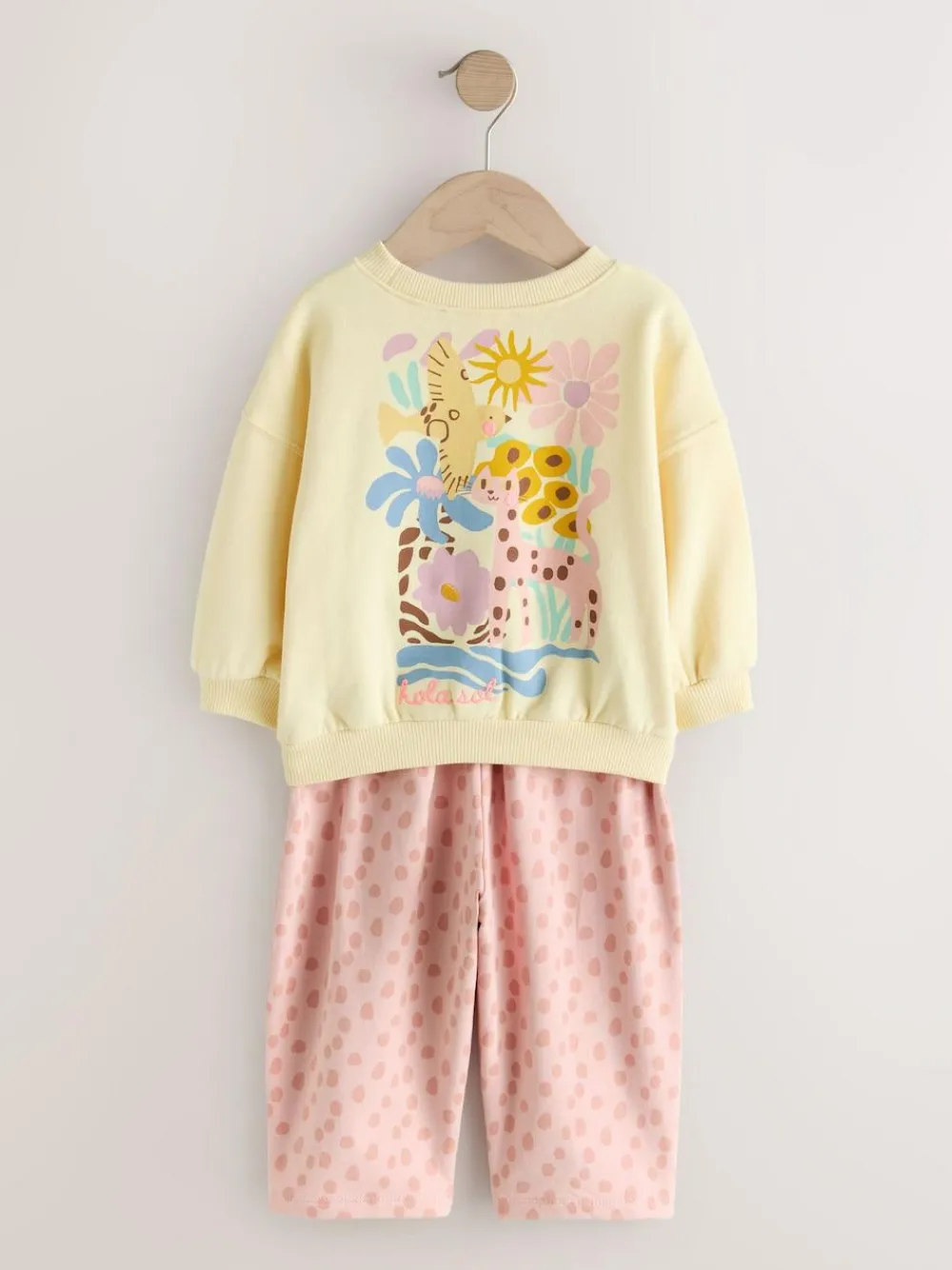 Outlet Next Yellow Animal Print Sweatshirt and Barrel Leg Joggers Set (3mths-7yrs)