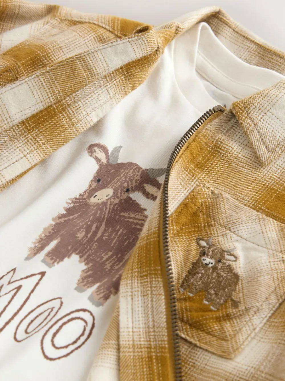 Hot Next Long Sleeve Shirt and T-Shirt Set (3mths-7yrs) Yellow Check Zip Thru