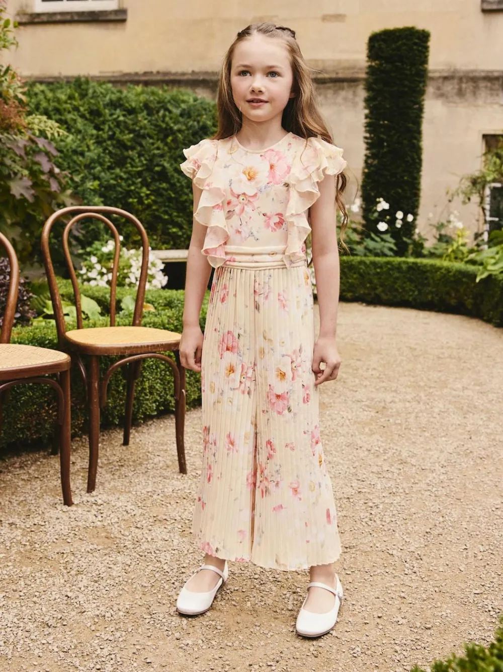 New Next Short Sleeve Pleated Ruffle Jumpsuit (3-16yrs) Yellow Floral