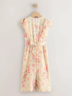 New Next Short Sleeve Pleated Ruffle Jumpsuit (3-16yrs) Yellow Floral