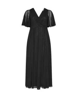 New Yours Curve London Glitter Wrap Mesh Maxi Dress Black