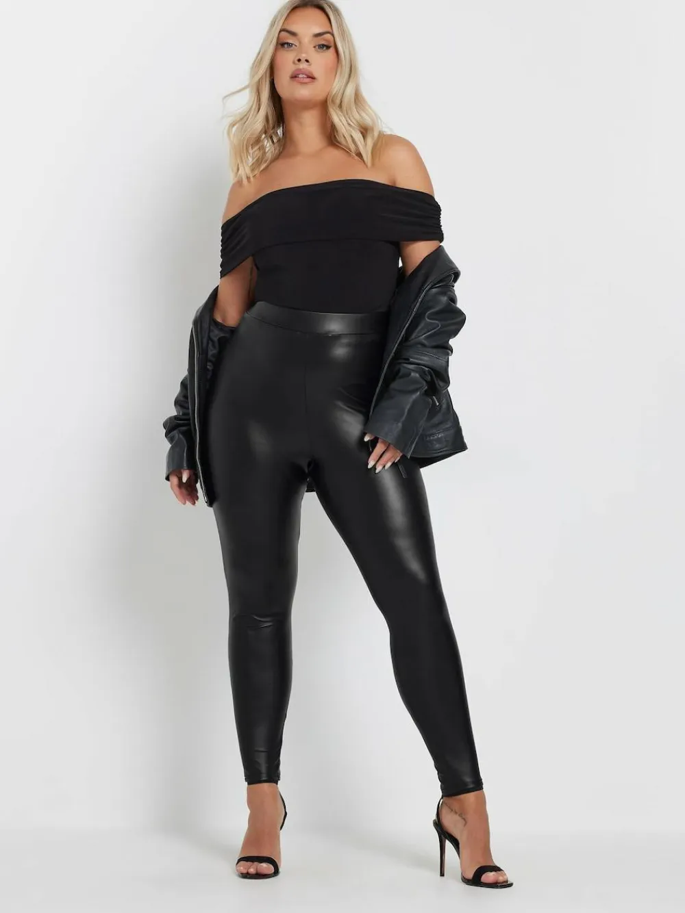 Yours Curve Black Stretch Coated Leggings^Women Leggings & Sweatpants