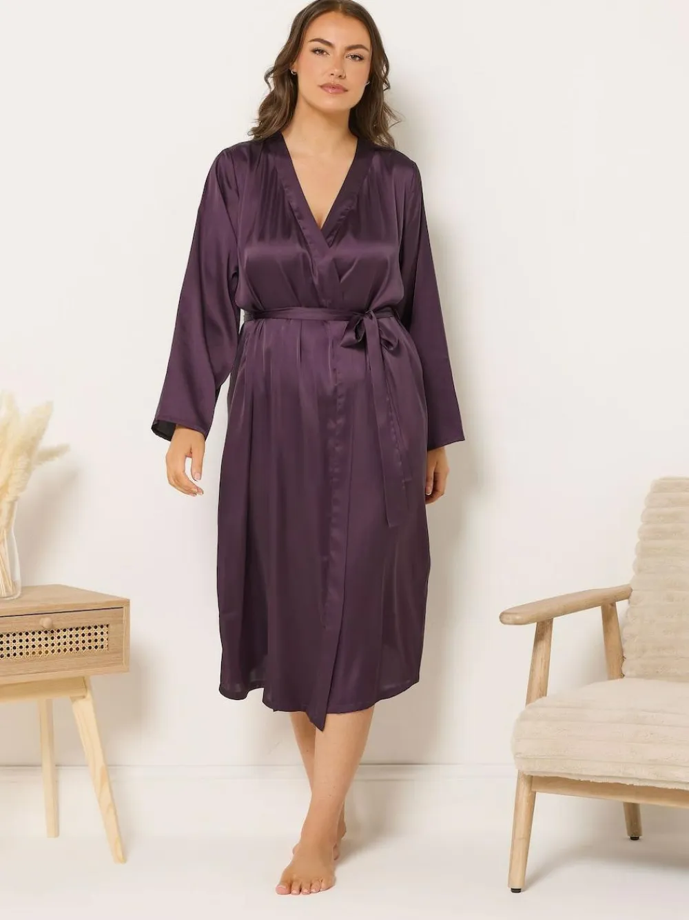 Sale Yours Curve Satin Robe Red