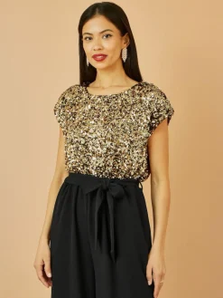 Online Yumi Gold Sequin Top Stretch Jumpsuit