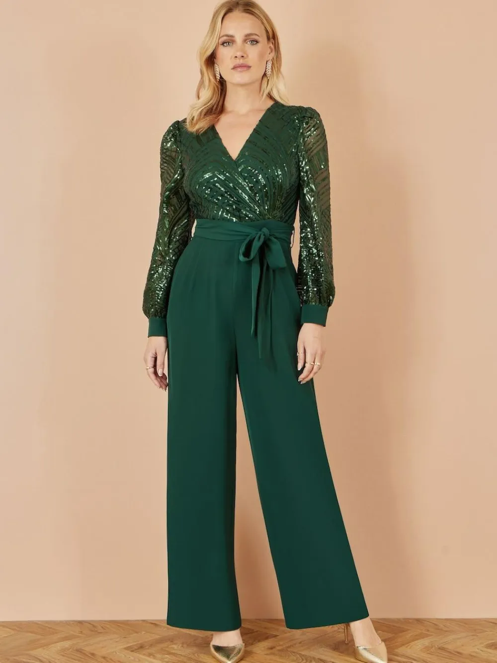 Yumi Green Sequin Wrap Over Jumpsuit^Women Jumpsuits & Playsuits