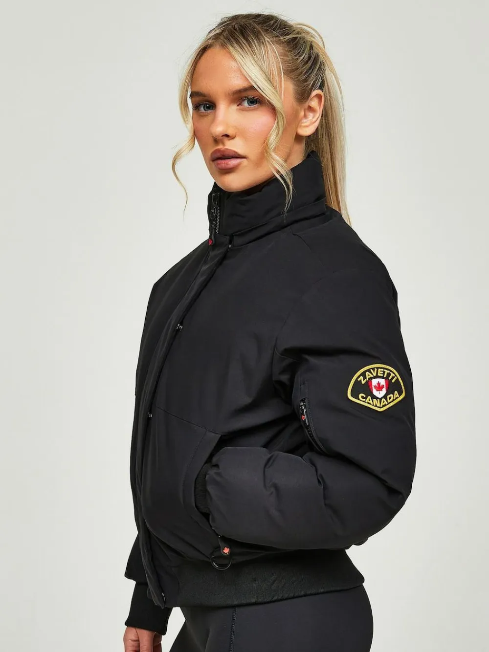 Best Zavetti Canada Womens Olivia Bomber 100% Cotton Jacket Jet Black